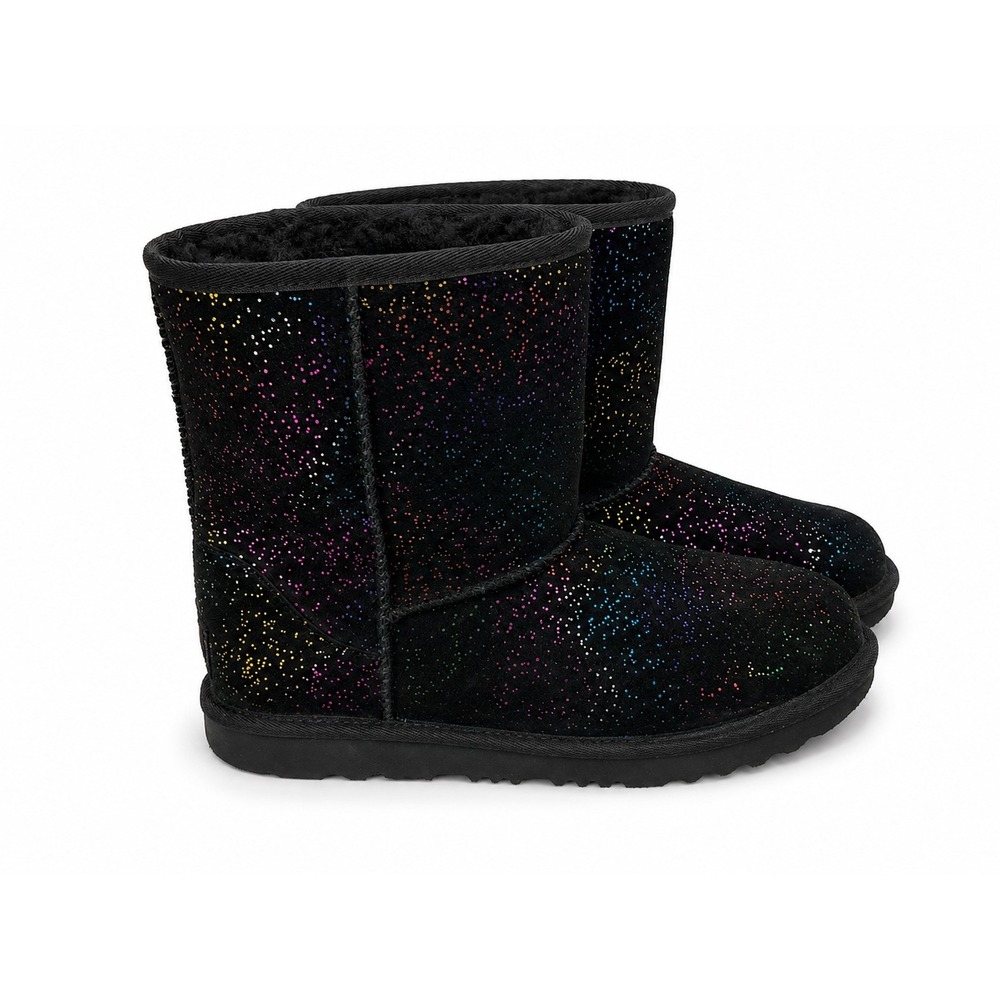 UGG Classic Short II Black Rainbow Glitter Suede Boots 1157708K 6 - Picture 4 of 8
